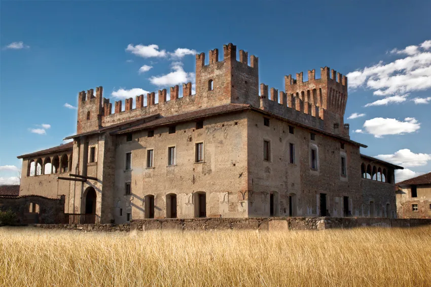 The Malpaga castle from the surrounding fields