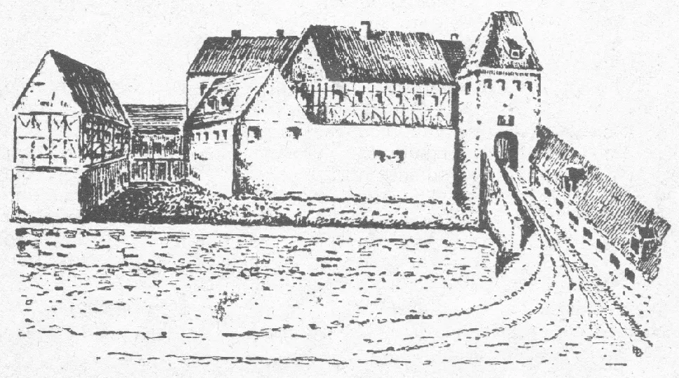 Historic drawing of the castle Klemme in Eisenach.