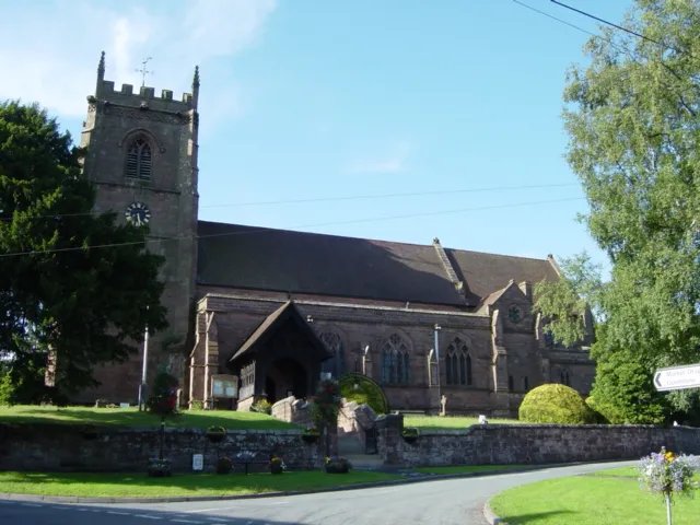 Church of St Swithun, Cheswardine. This is the Church of England Church in Cheswardine village. It is made of red sandstone, which is locally quarried. This is the third church built on the site, and was last rebuilt in 1886 to 1889 through the benevolence of Charles Donaldson-Hudson, the patron of the church and resident of Cheswardine Hall. The tower was not rebuilt, but St Katherine's chapel was moved further north and east.