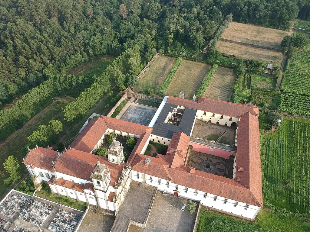 Aerial photograph of Mosteiro de Tibães, Braga, Portugal.