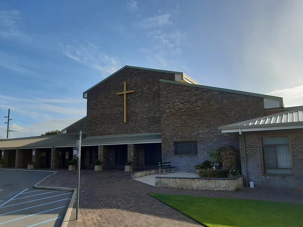 Our Lady of Lourdes Catholic Church, Rockingham, Western Australia. the church is associated with the Star of the Sea Catholic Primary School, located next to it.