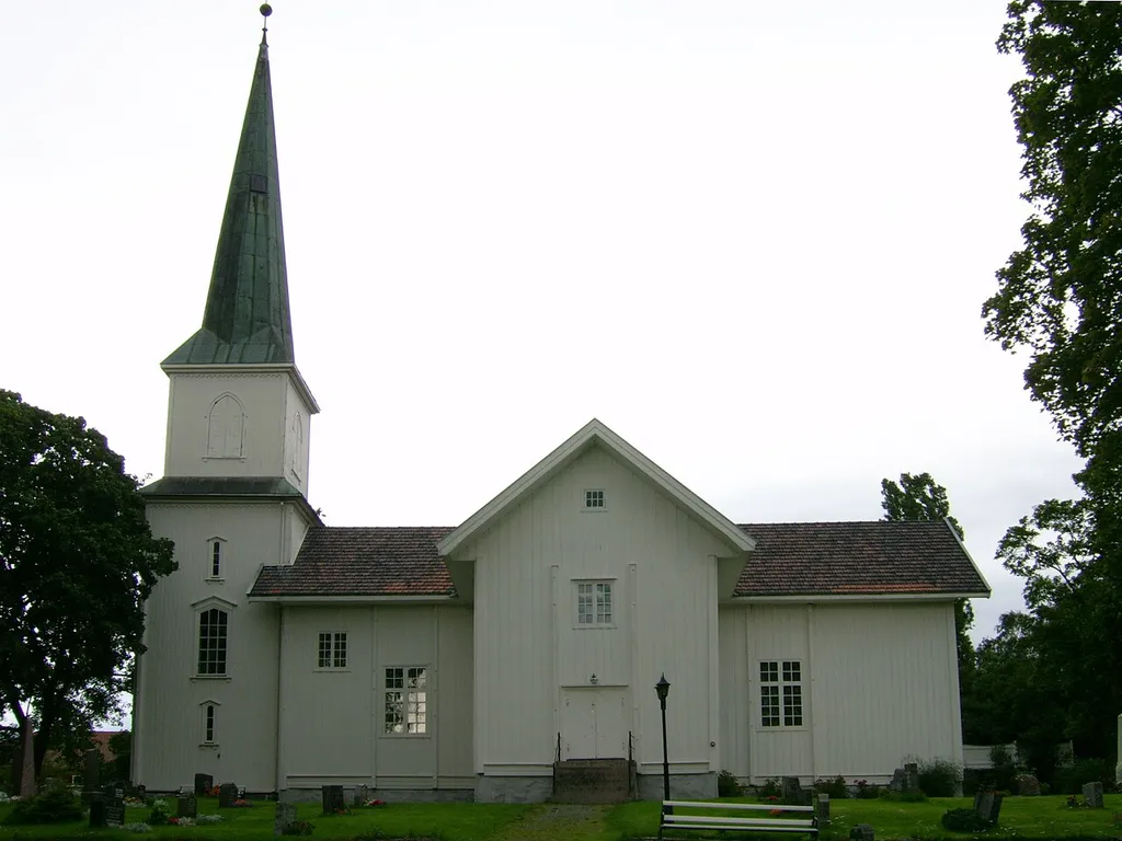 Nes church, Gran, Norway, perspective corrected by Haros