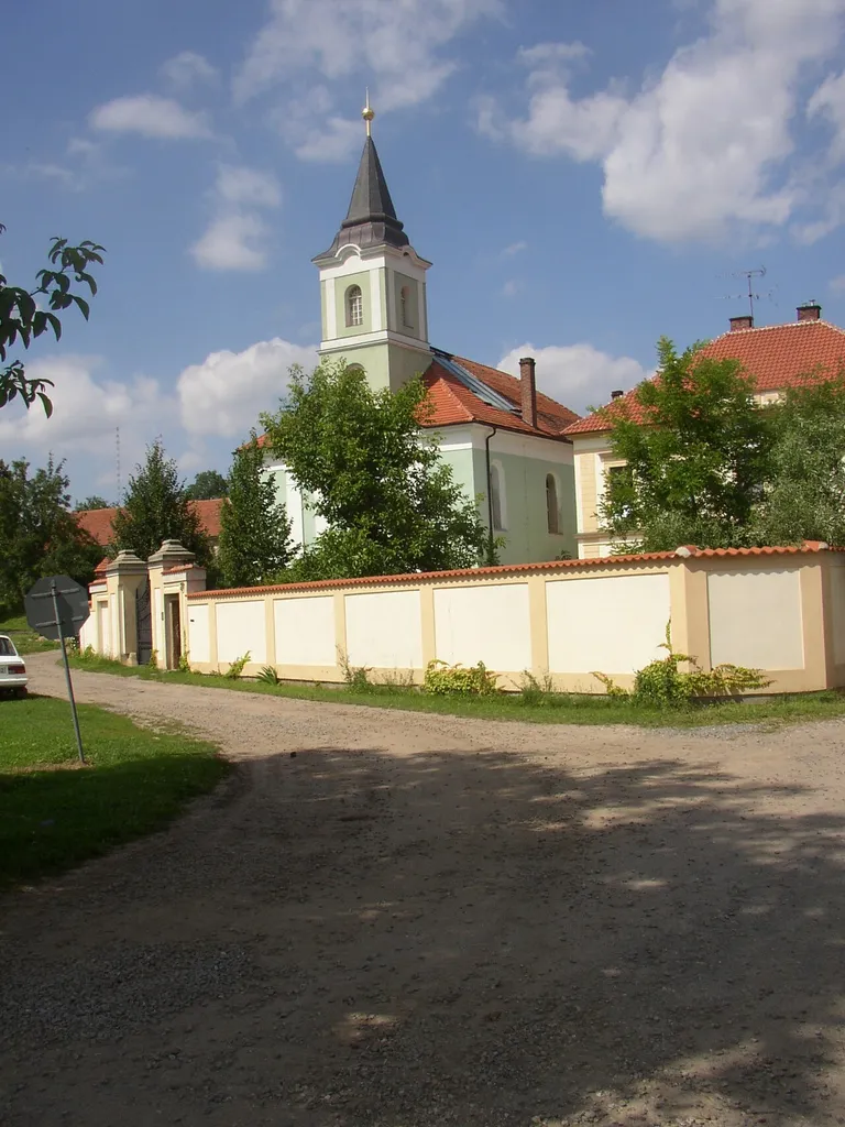 Protestant church in Kšely, Kolín District, Czech Republic.