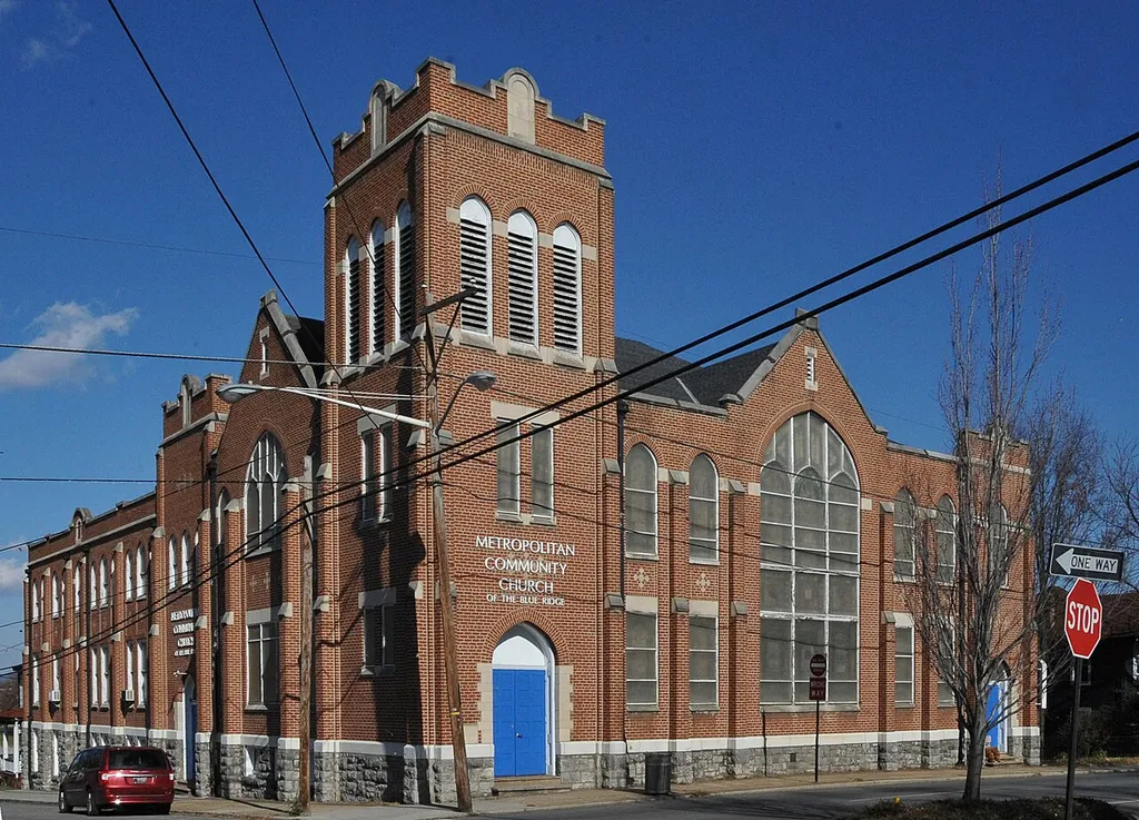 AKA METROPOLITAN COMMUNITY CHURCH OF THE BLUE RIDGE; BUILT 1917-1921 IN LATE GOTHIC REVIVAL STYLE