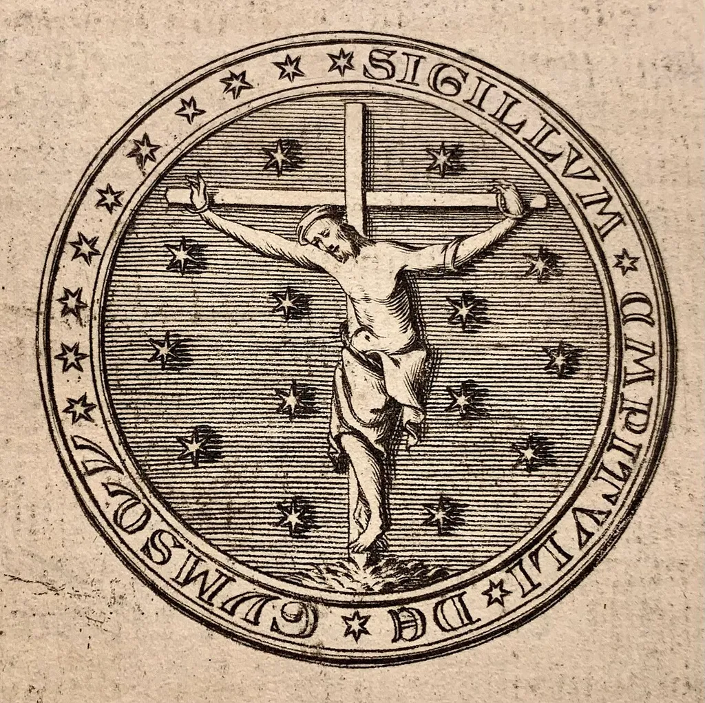 Gimsøy Klosters segl med Kristus på stjernebunn og inskripsjonen Sigillum capituli de Gymsøy, Danske Magazin, VI, 1752