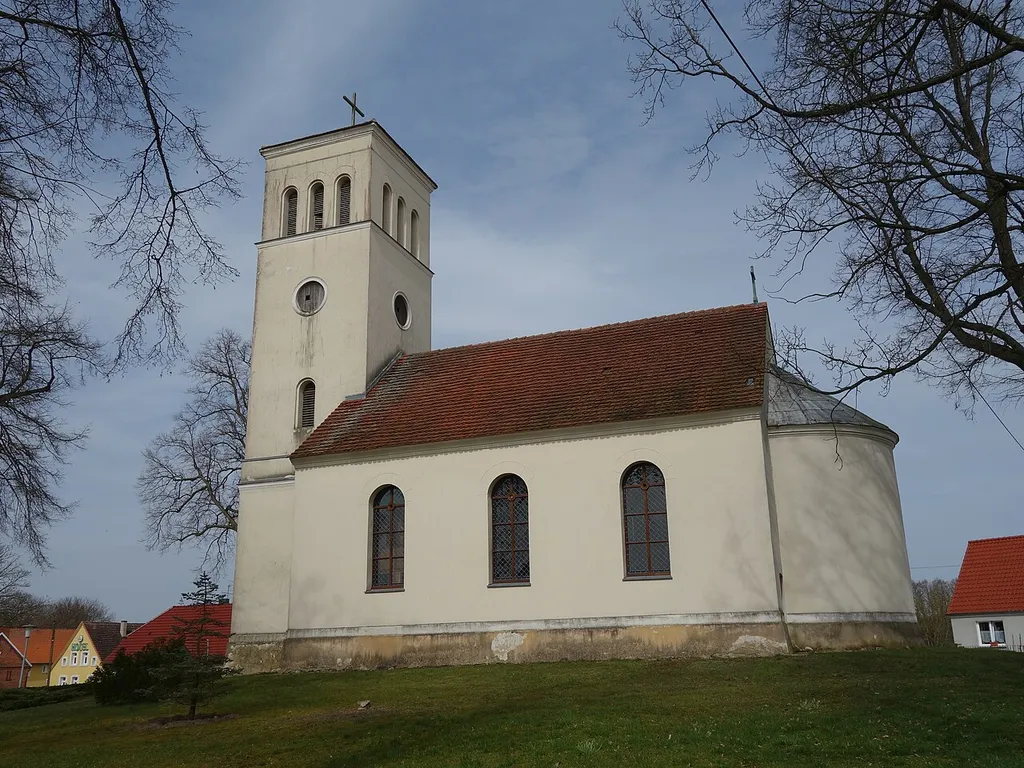 South-south-eastern view of church in Berlinchen, Wittstock municipality, Ostprignitz-Ruppin district, Brandenburg state, Germany