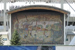 Mosaic depicting footballers at the Silesian Stadium