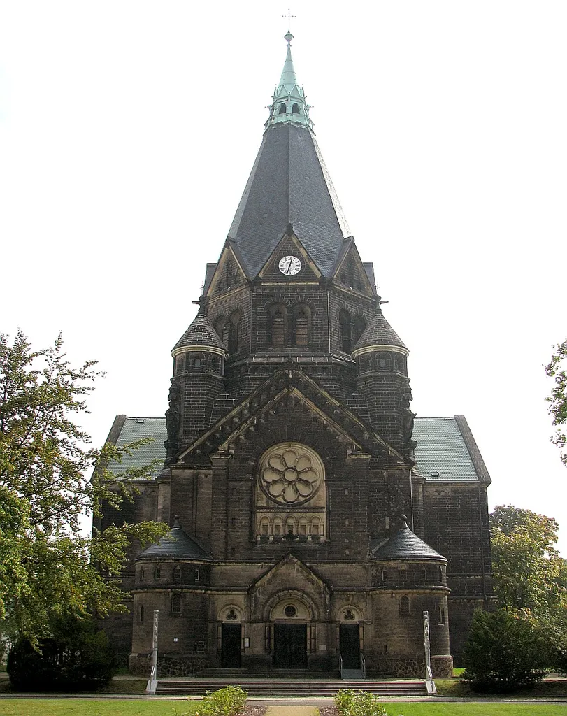 Riesa Elbe Trinitatis church 1897 profile of entrance side district Meißen Saxony photo 2008 Wolfgang Pehlemann Germany
