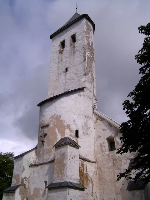 Medieval stone Harju-Risti Church, with tall bell gable, in Padise Parish, Harju County, Estonia.