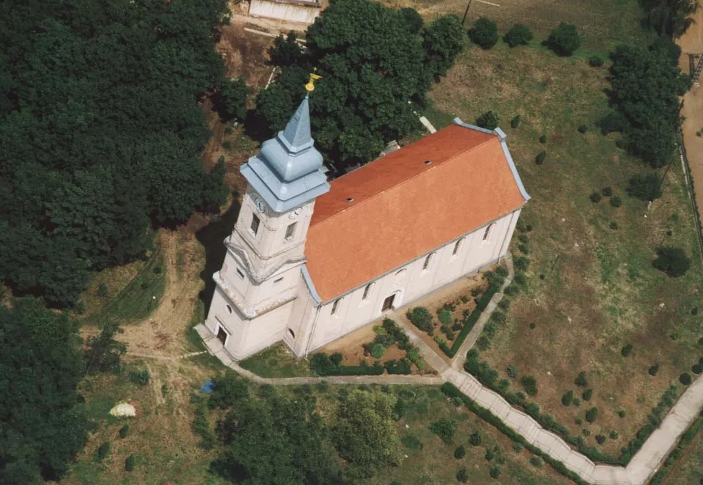 Bagamér, church, Hungary, aerial photography
