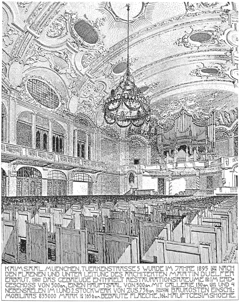 Zeichnung des Kaimasaals in München, 1895 von Martin Dülfer