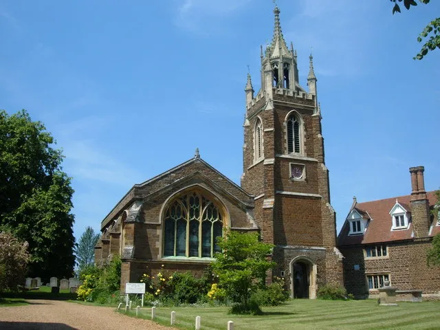 St Mary's old parish church, Woburn, Bedfordshire, seen from the east. The building is now Woburn Heritage Centre. On the right is part of the former Grammar School.