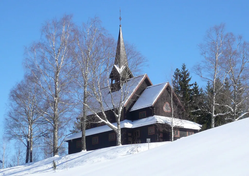 Fjågesund church seen from the north west, March 2008.