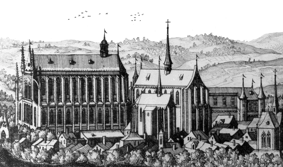 LA REMARQVABLE ET RIGHE ABBAIE DE SIGNI - Gravure de Claude CHASTILLON (entre 1613 et 1616) - Cliché Archives Dép des Ardennes M. Copie
