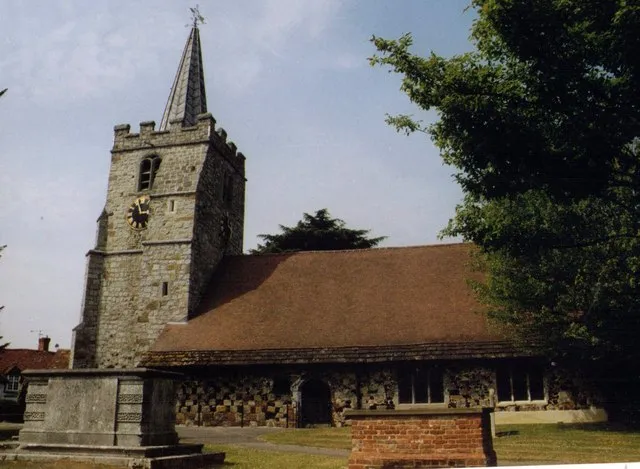 Nave and west tower of St Lawrence' parish church, Chobham, Surrey, seen from the south