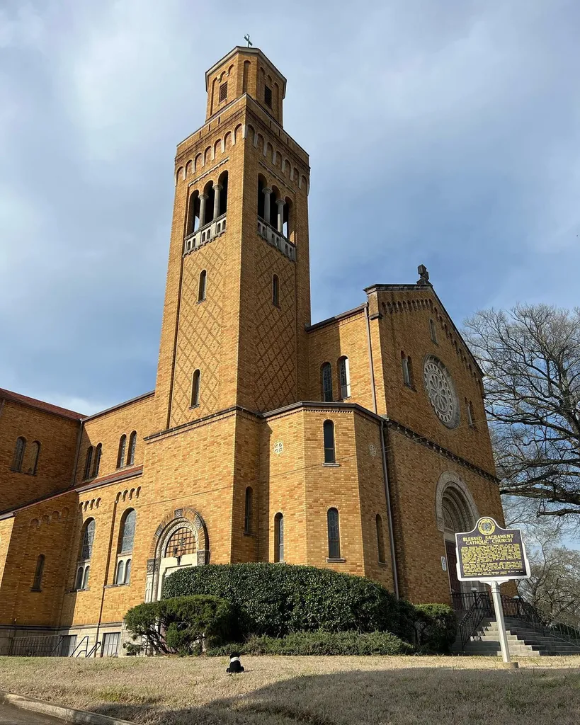 Blessed Sacrament Catholic Church, 1420 Pearson Avenue, SW in Birmingham, Alabama. Completed in 1930, photographed February 26, 2023.