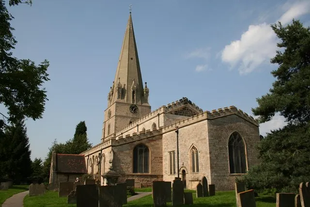 St.Mary's church, Edwinstowe. Local tradition asserts that Robin Hood and Maid Marian were married here - if they were, the grand 12th century tower would have already been built. The church looks Perpendicular from the outside, but there are Norman and Decorated arcades inside. St.Mary's is well kept and usually open - well worth a visit.