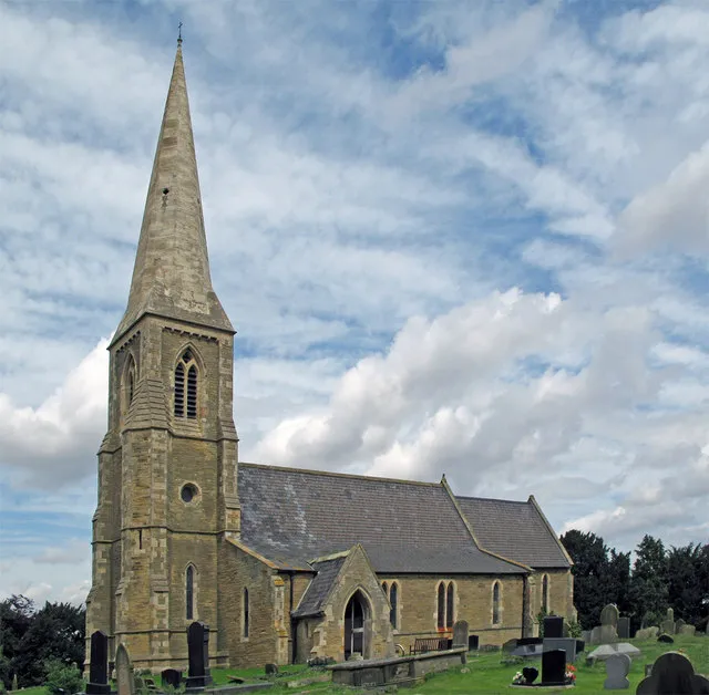 Church of St. Oswald, Luddington Pevsner says "1854-5 by G.T.Andrews of York,replacing the medieval church on the same site. Entirely on its own, 1/2 m. N of the village..".