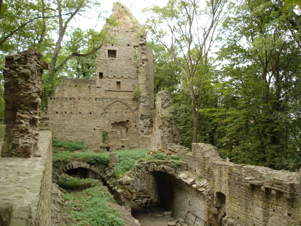 Kloster Disibodenberg: Giebel des Refektoriums, Baubeginn 1240 durch Benediktiner. 1259 übernehmen Zisterzienser den Keller-Rohbau und vollenden das Gebäude.