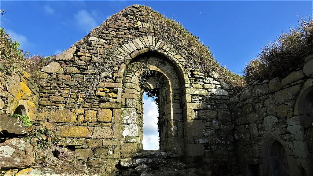Ruins of the church in Stradbally graveyard, on the shores of Brandon Bay, west of Castlegregory on the north Dingle Peninsula.