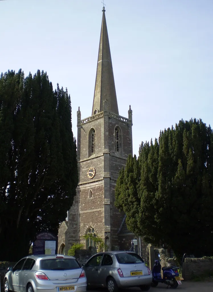 West tower and spire of St Michael the Archangel parish church, Winterbourne, Gloucestershire