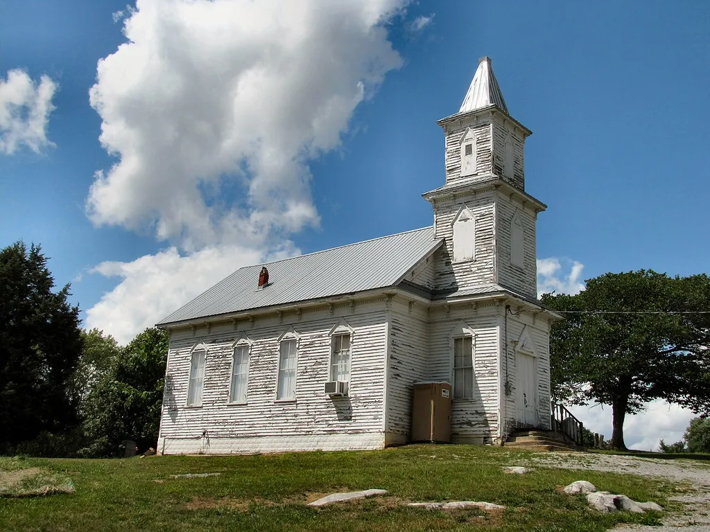 The Blue Springs Lutheran Church in Mosheim, Tennessee, United States. The church was built in 1893, and its congregation was established in 1811.