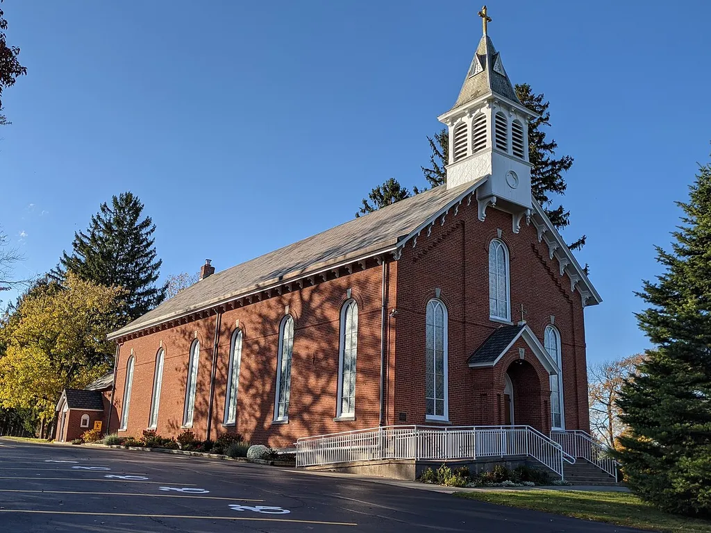 Southeast side of St. Bridget's Roman Catholic Church Complex (Bloomfield, New York) as it appeared in 2020