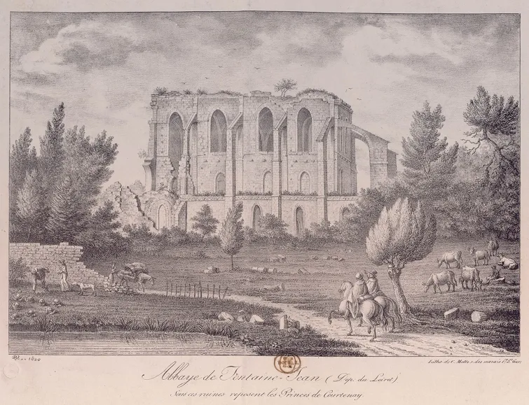 Représentation des vestiges de l'abbaye de Fontaine-Jean à Saint-Maurice-sur-Aveyron, Loiret, France