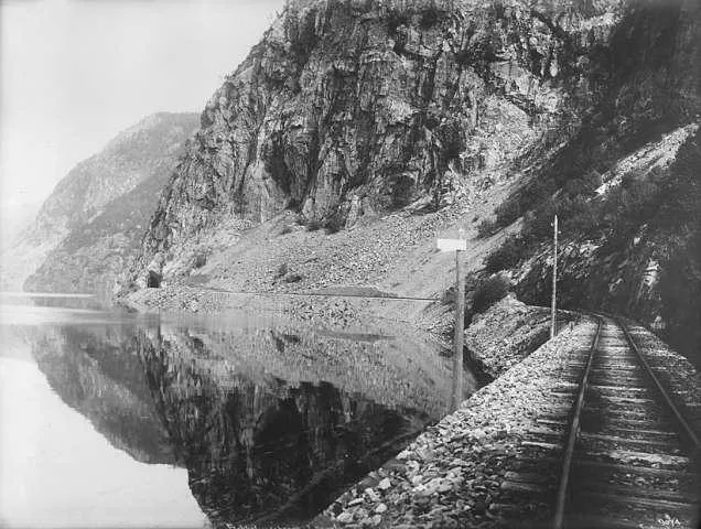 Flekkefjordbanen along Lundevatnet, Flekkefjord, Norway.