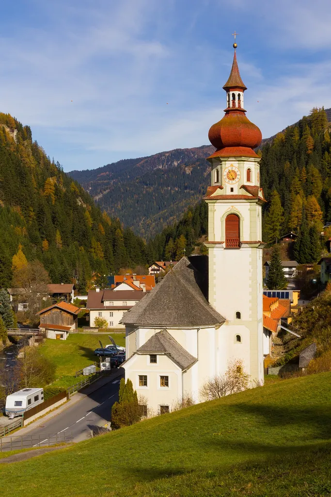 The catholic Church Maria Heimsuchung in Gries am Brenner, seen from the way from the station.