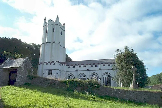 Torbryan church. An unusual white painted church.