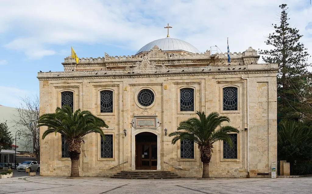 Main façade of church Agios Titos (Saint Titus) in Heraklion, Crete, Greece.