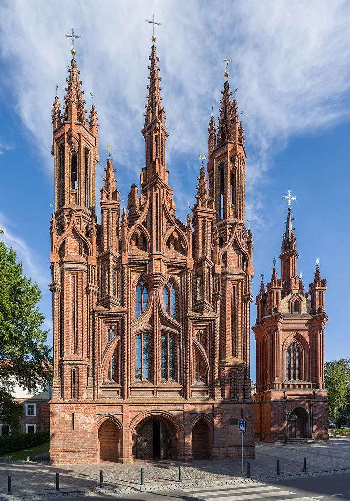 The exterior of St Anne's Church in Vilnius, Lithuania.