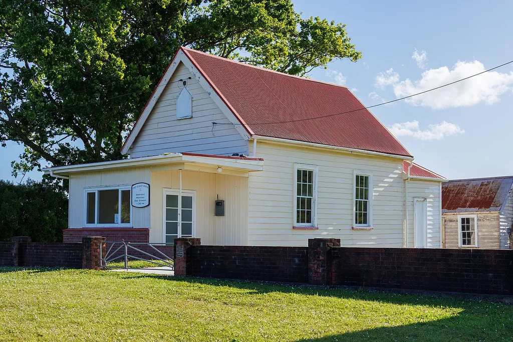 Port Albert Methodist Church in Port Albert, New Zealand, viewed from the north-east.