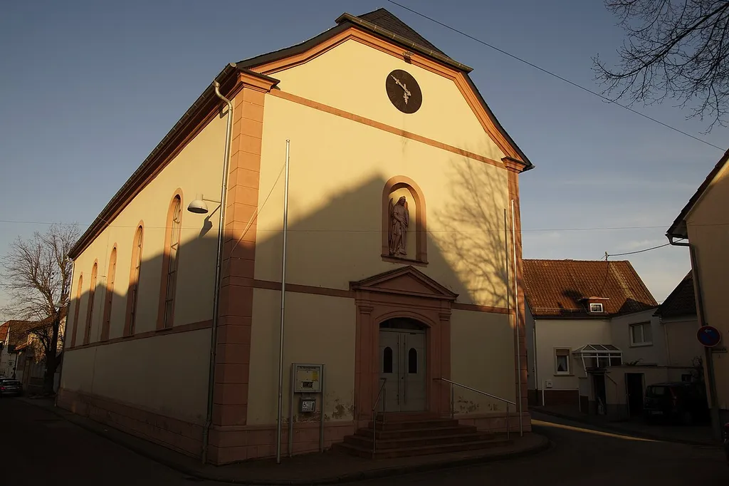Protestant Christ Church Hackenheim, view from west with entry