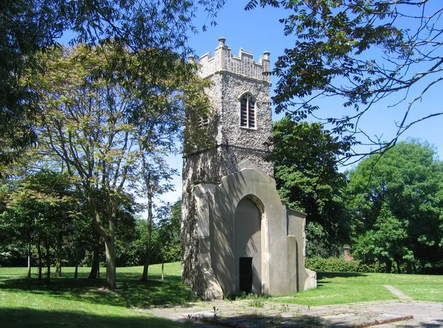 St. Bartholomew's Tower, Heigham. The church was gutted in the blitz of 1942 : http://mysite.wanadoo-members.co.uk/the_plunketts2/Extramuralmediaevalchurches06.jpg