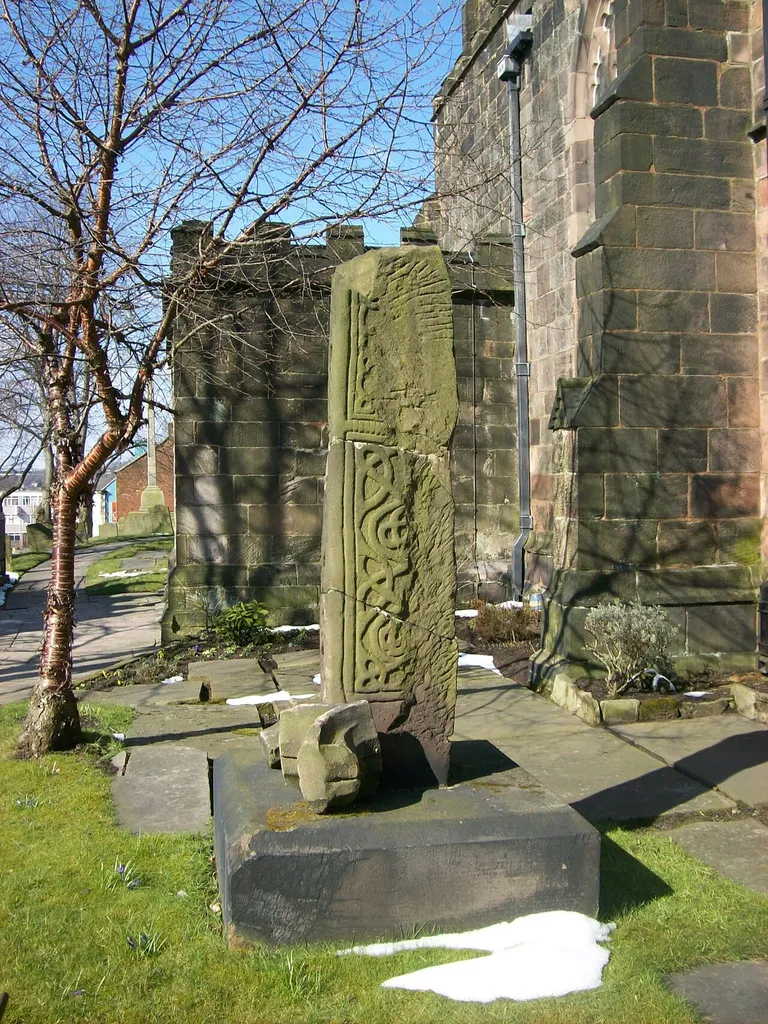 One of two Anglo-Scandinavian crosses in the churchyard of St Edward the Confessor, Leek, Staffordshire. .mw-parser-output .messagebox{margin:4px 0;width:auto;border-collapse:collapse;border:2px solid var(--border-color-progressive,#6485d1);background-color:var(--background-color-neutral-subtle,#fbfcff);color:var(--color-base,#202122);box-sizing:border-box;border-inline-start-width:8px}.mw-parser-output .messagebox.mbox-small{font-size:88%;line-height:1.25em}.mw-parser-output .mbox-warning,.mw-parser-output .mbox-speedy{border:2px solid var(--border-color-error,#b22222);background:var(--background-color-error-subtle,#ffdbdb);border-inline-start-width:8px}.mw-parser-output .mbox-serious,.mw-parser-output .mbox-delete,.mw-parser-output .mbox-stop{border:2px solid var(--border-color-error,#b22222);border-inline-start-width:8px}.mw-parser-output .mbox-issue,.mw-parser-output .mbox-content{border:2px solid #f28500;background:var(--background-color-warning-subtle,#ffe);border-inline-start-width:8px}.mw-parser-output .mbox-query,.mw-parser-output .mbox-style{border:2px solid #f4c430;background:var(--background-color-warning-subtle,#ffe);border-inline-start-width:8px}.mw-parser-output .mbox-shit{border:2px solid #960;border-inline-start-width:8px}.mw-parser-output .mbox-license{border:2px solid #88a;border-inline-start-width:initial}.mw-parser-output .mbox-legal{border:2px solid var(--border-color-notice,#666);background:var(--background-color-base,#fff);border-inline-start-width:8px}.mw-parser-output .mbox-honor{border:2px solid #ca3;background:var(--background-color-warning-subtle,#fcf4db);border-inline-start-width:8px}.mw-parser-output .mbox-growth{border:2px solid #8d4;background:var(--background-color-success-subtle,#d5fdf4);border-inline-start-width:8px}.mw-parser-output .mbox-move{border:2px solid #93c;border-inline-start-width:8px}.mw-parser-output .mbox-protection,.mw-parser-output .mbox-message{border:2px solid var(--border-color-base,#aaa);border-inline-start-wid