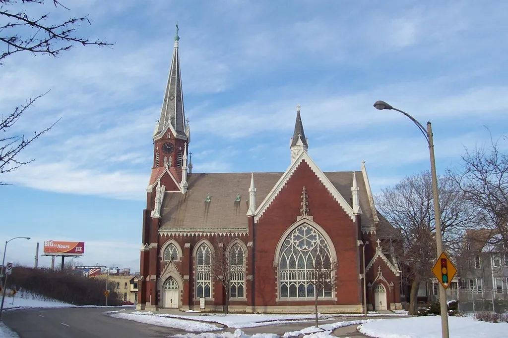 Copyright © 2006 Sulfur St. Stephen Lutheran Church is located in the historic Walker's Point district of Milwaukee, Wisconsin. The building barely survived the cut of the freeway and is best seen while traveling I-43 northbound.