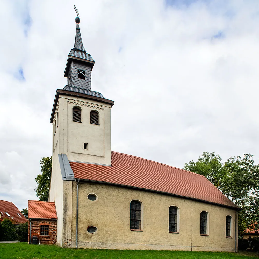 Bergzow Church with new tower spire after renovation