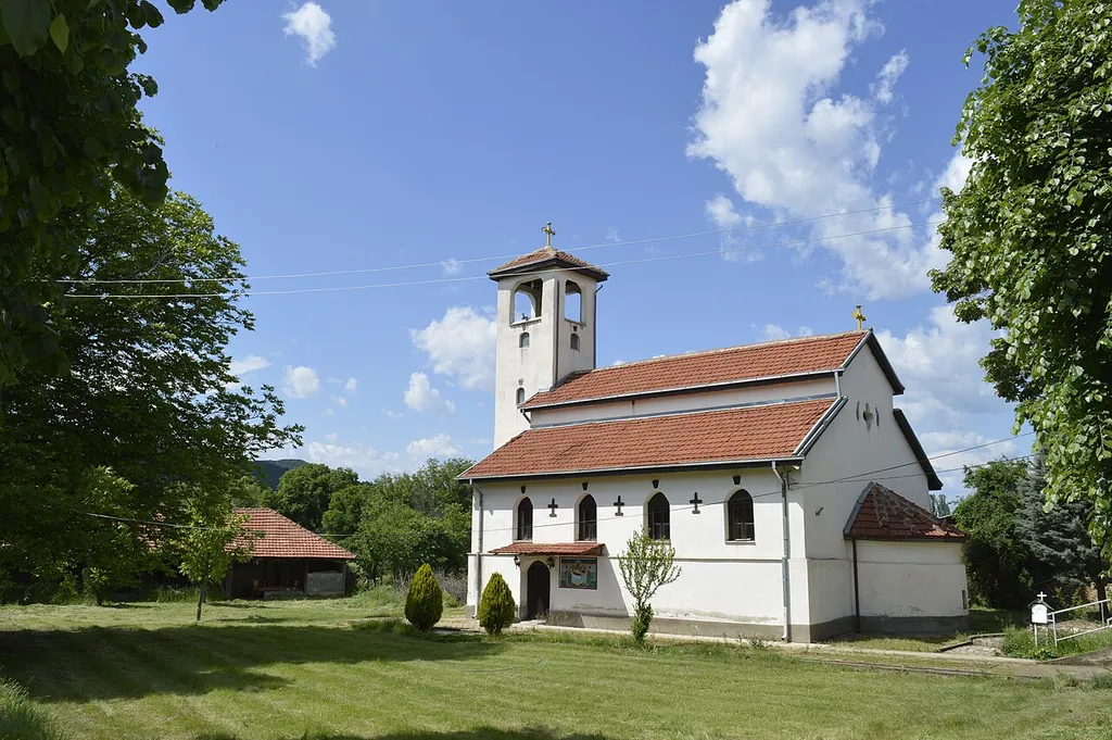 View of Dormition of the Theotokos Church in the village Trabotivište