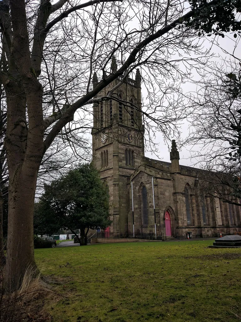 West end of St Mark's parish church, Shelton, Stoke-on-Trent, Staffordshire, seen from the south