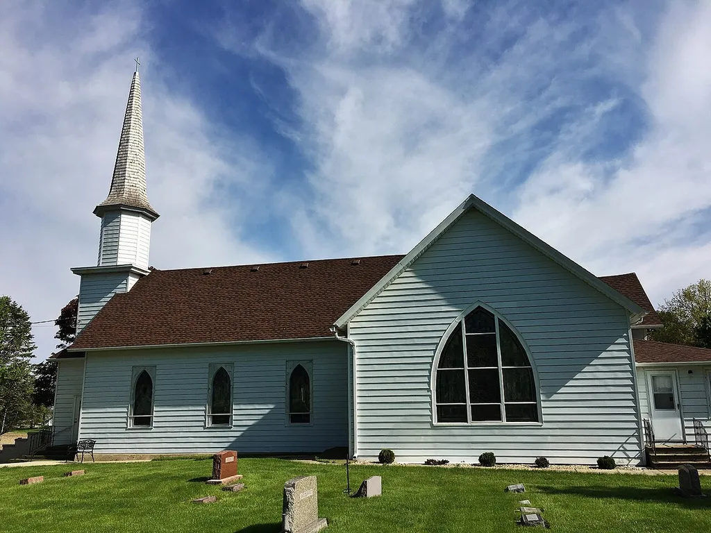 St. John's Danish Evangelical Lutheran Church Historic District Church is completely surrounded by a cemetery.