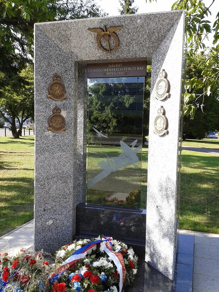 Memorial dedicated to 70th anniversary of the return of RAF Czechoslovak squadrons (august 1945) standing in Prague - Ruzyně. Memorial was unveiled August 24th 2015. Author: Ing. arch. Martin Zajíček from Slaný.