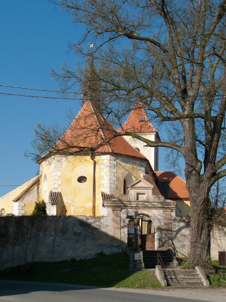 Assumption Church in the village of Jinín, Strakonice District, Czech Republic.
