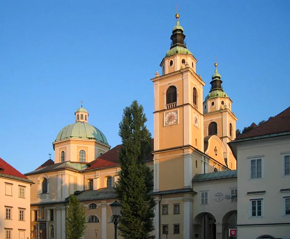 Ljubljana Cathedral, dedicated to Saint Nicholas, from Pogačar Square.