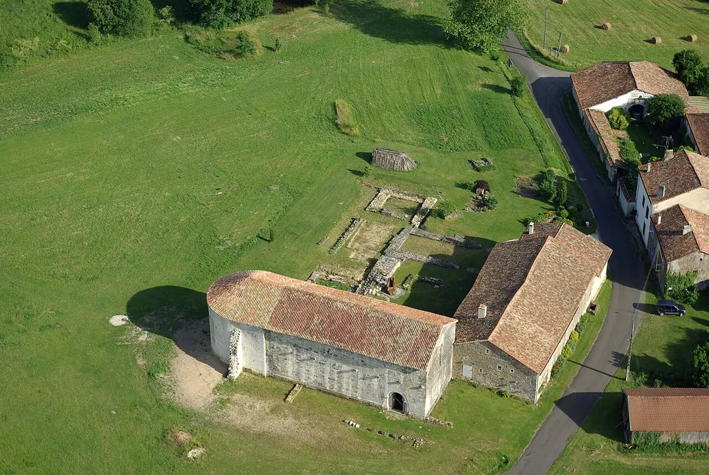 Aerial photograph of Priory of Rauzet, Combiers, Charente, SW France