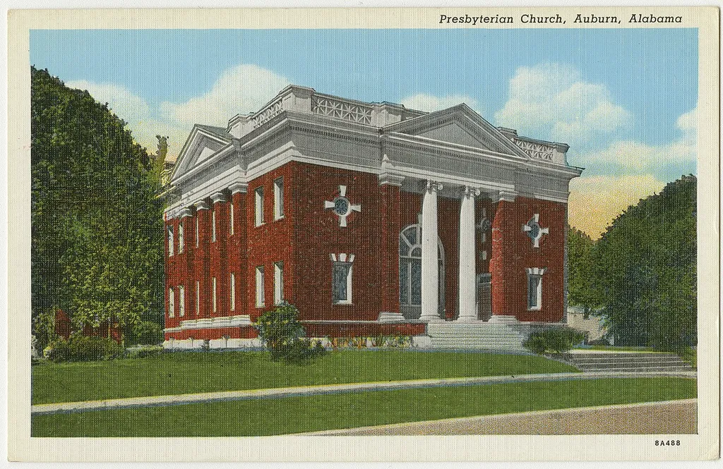 Presbyterian Church in Auburn, Alabama from a pre-1923 postcard From RG 428, Postcard Collection, Presbyterian Historical Society, Philadelphia, Pennsylvania.
