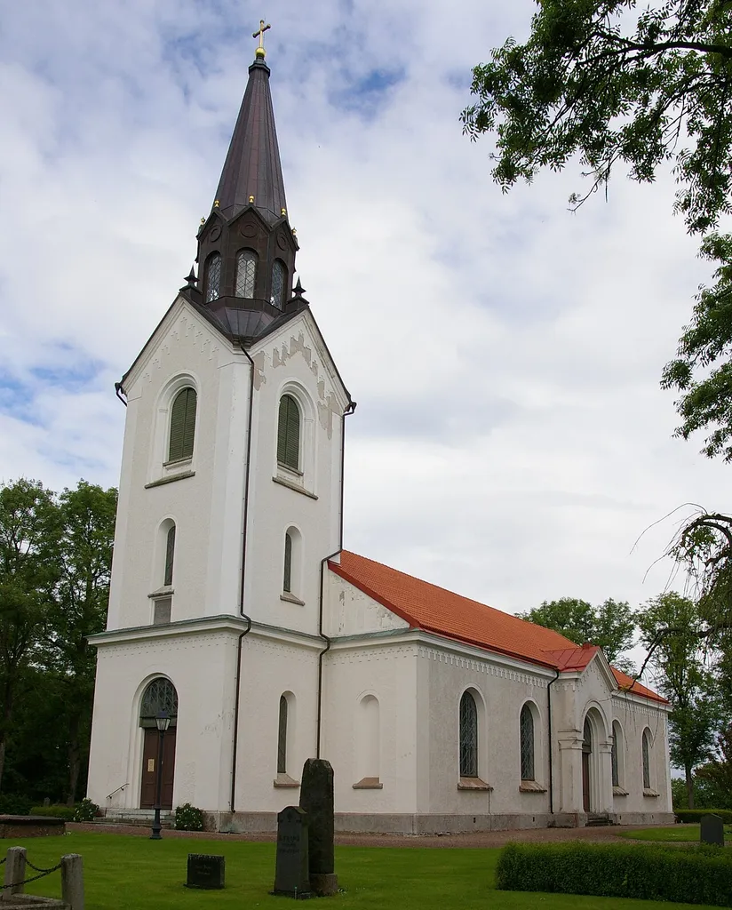 Torbjörntorps kyrka (Swedish:Church of Torbjörntorp) in Västergötland, Sweden. The church was erected in 1872, and replaced an earlier medieval church.