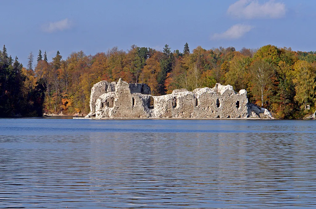 Ruins of Koknese medieval castle from the opposite bank of Daugava