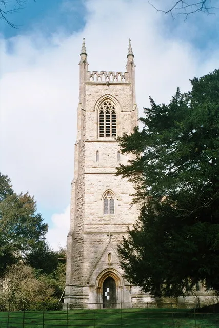 Church of England parish church of St Nicholas, Heythrop, Oxfordshire. This Gothic revival church, in a 14th-century style, was designed by Arthur William Blomfield and built in 1880. It supplants the old parish church, which is 12th-century with 15th-century additions and now serves as the chapel of the parish cemetery.